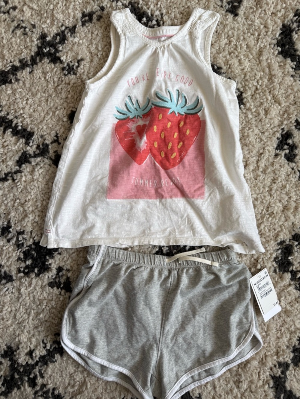 White Strawberry Graphic Tank with Gray Shorts Size 8/10 & 9/10 (1 NWT Item)